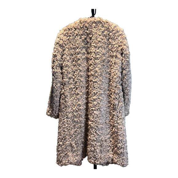 H&M Faux Fur Long Coat Womens Size 4 Beige Open Front Jacket - Picture 2 of 4
